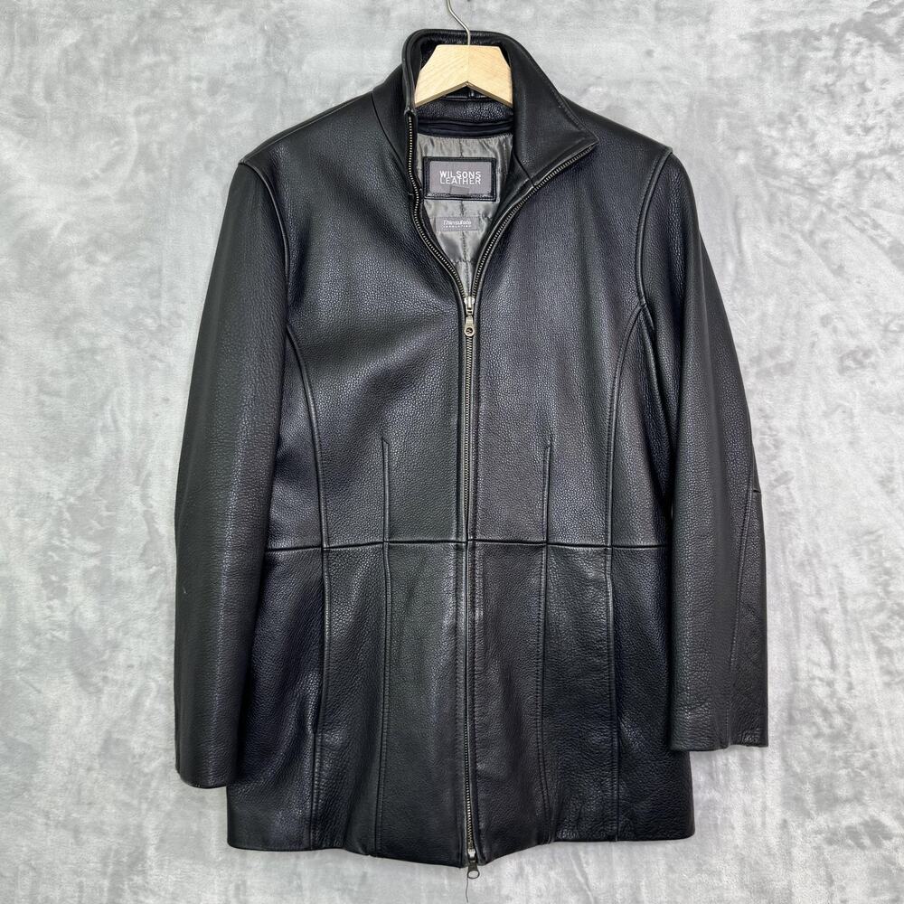 Wilsons Leather Jacket Womens Medium Black Thinsulate Zip Front Stand Collar